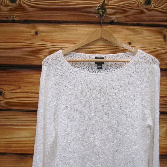 Eileen Fisher White Crochet Knit Cotton Blend Sweater - Picture 3 of 7
